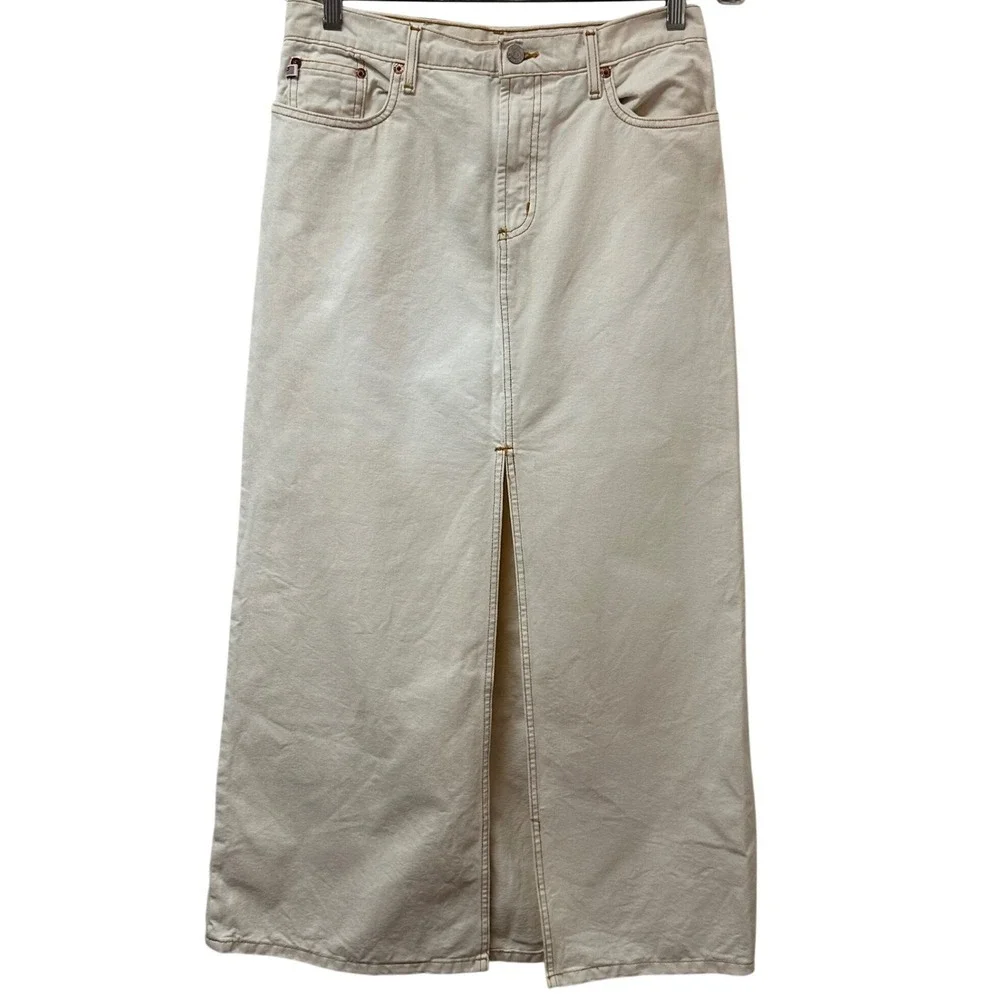 Polo Jeans Co Ralph Lauren Cream Denim Maxi Skirt Front Slit Size 6 7008WUZ1018